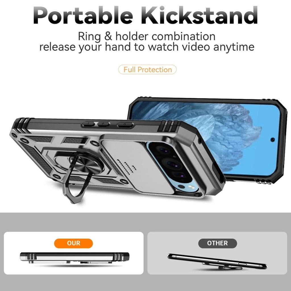 Google Pixel 10 Pro / 10 / 9 / 9 Pro Skal med Stativ - Silver - Bild 4