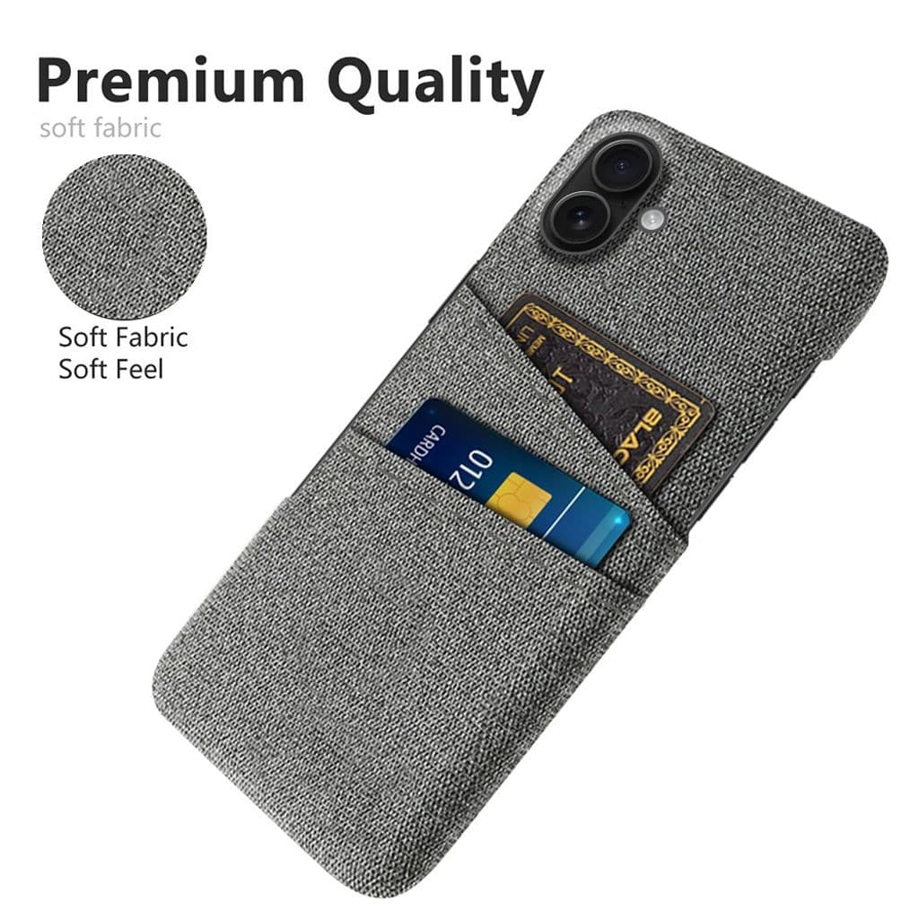 iPhone 17 Mobilskal med två kortfack i textil – Grå - Bild 3