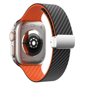 Apple Watch 42/41/40/38mm Silikonarmband med kolfibermönster - Svart/Orange