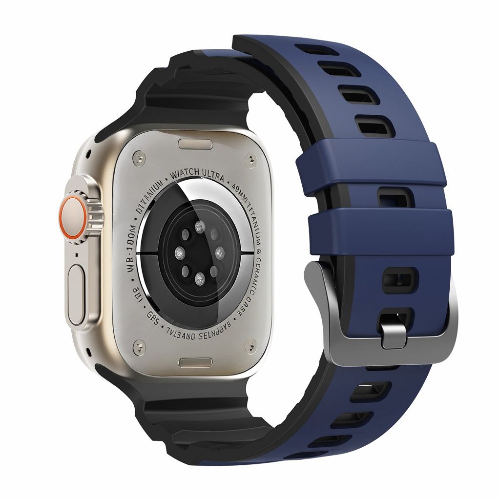 Apple Watch 49/46/44/42mm Tvåfärgat Silikonarmband - Blå/Svart