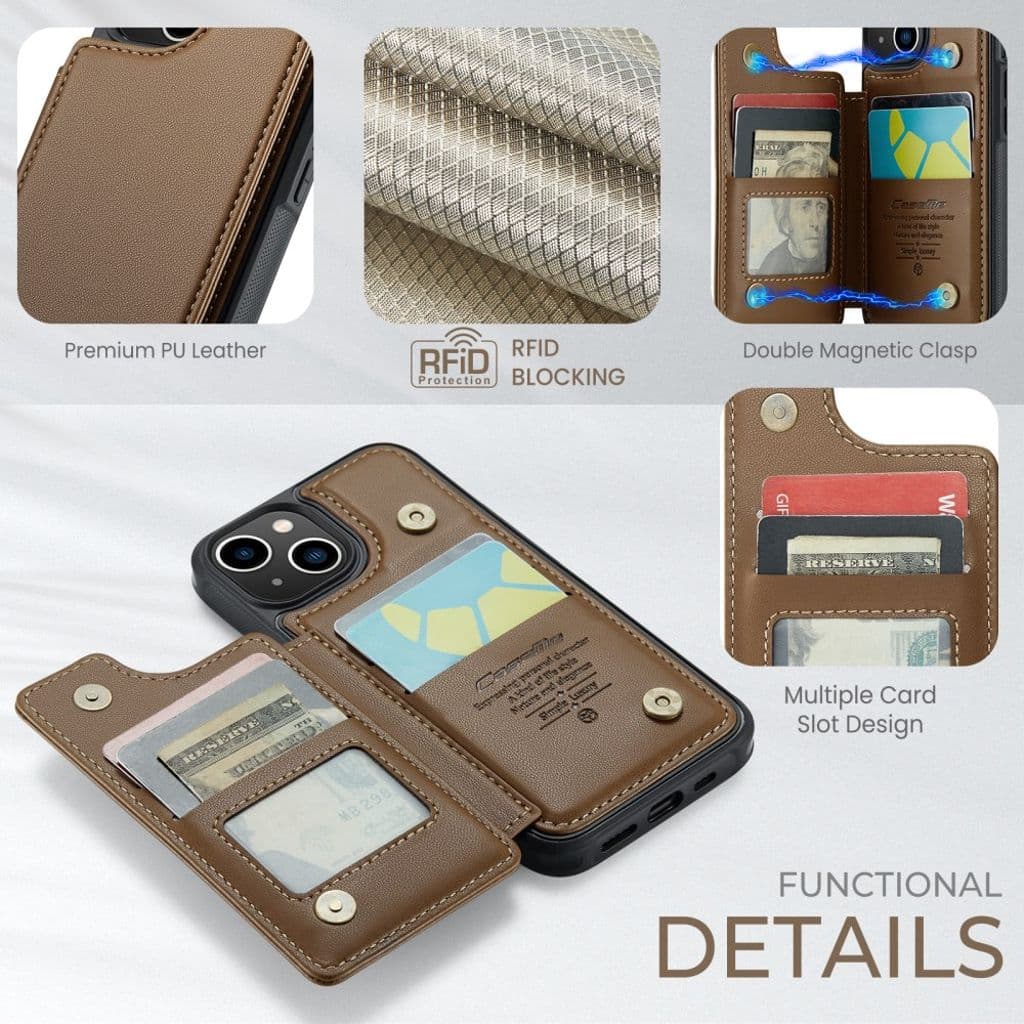 iPhone 13 Plånboksskal CASEME C22 RFID-blockerande - Brun - Bild 7