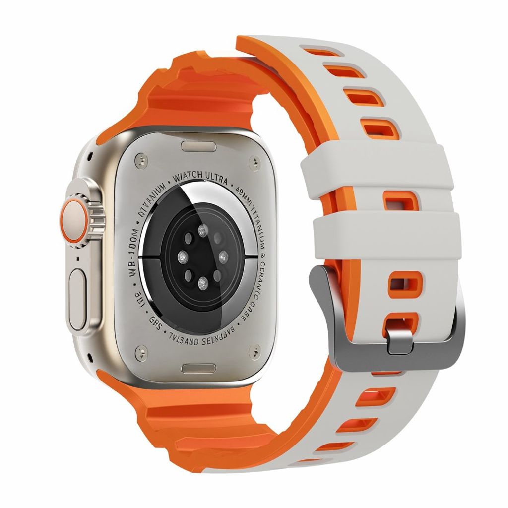 Apple Watch 42/44/46/49mm Tvåfärgat silikon-armband - Vit/Orange