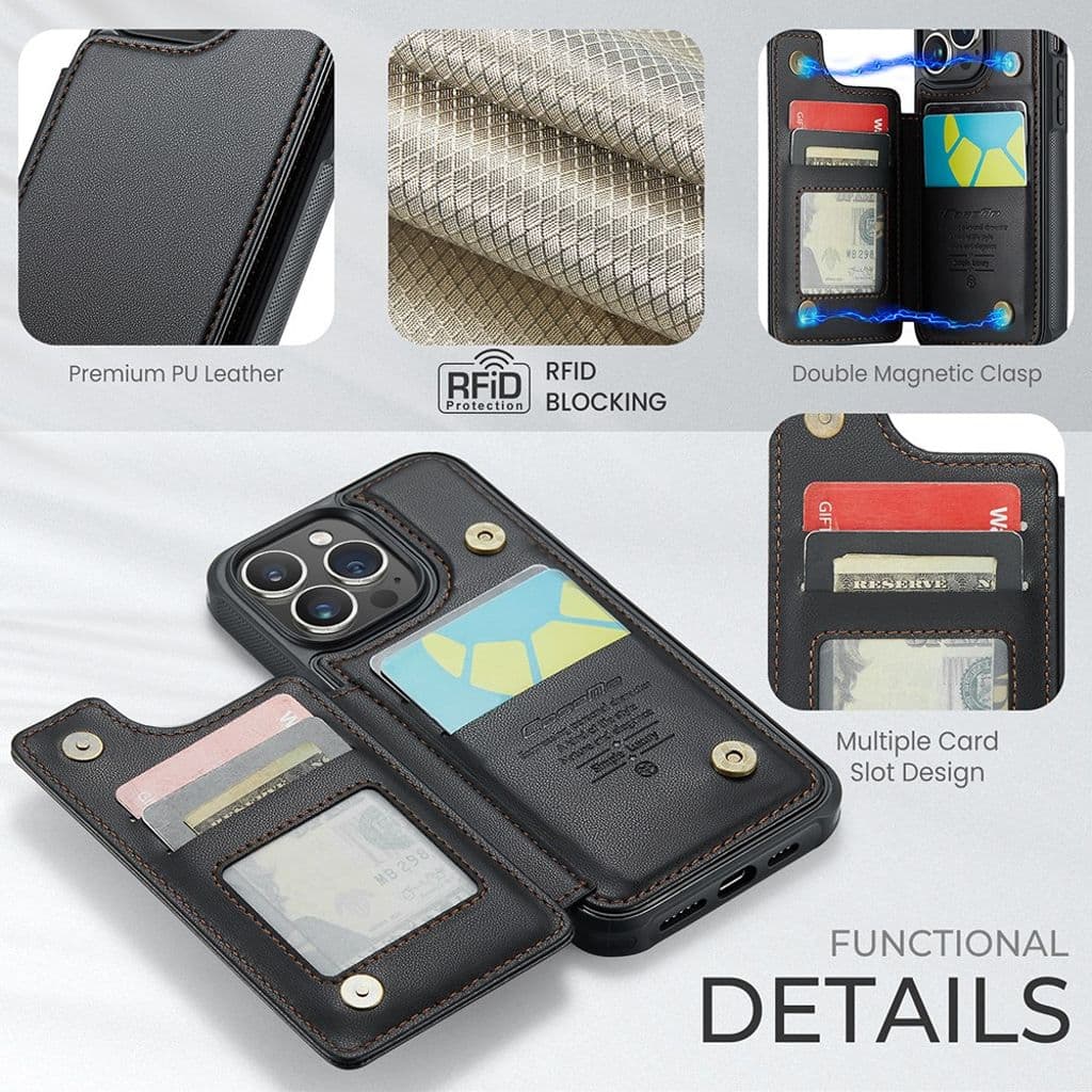 CASEME iPhone 14 Pro Plånboksskal RFID-blockerande – Svart - Bild 6