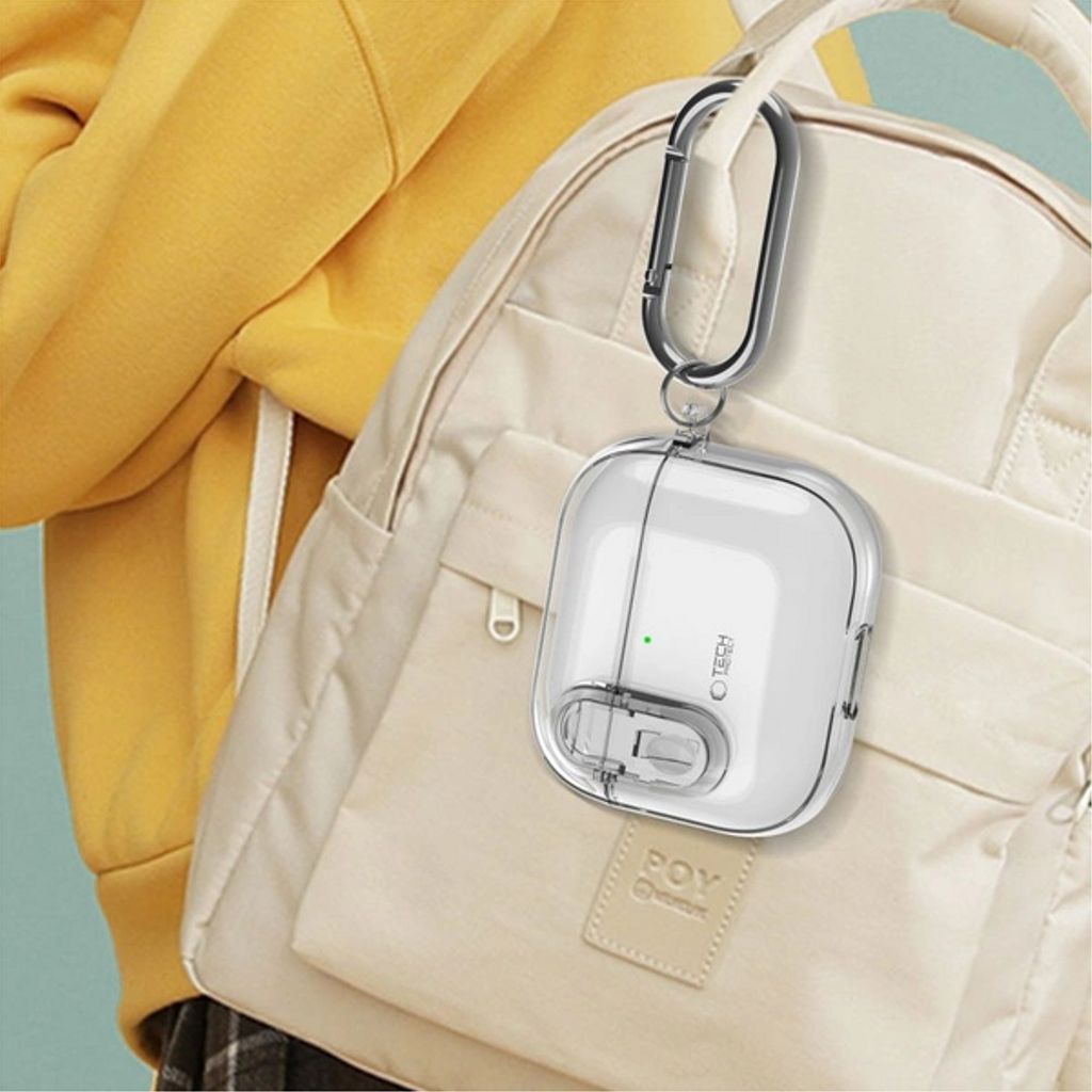 Tech-Protect Silikonfodral till AirPods 4 med Karbinhake - Transparent - Bild 4