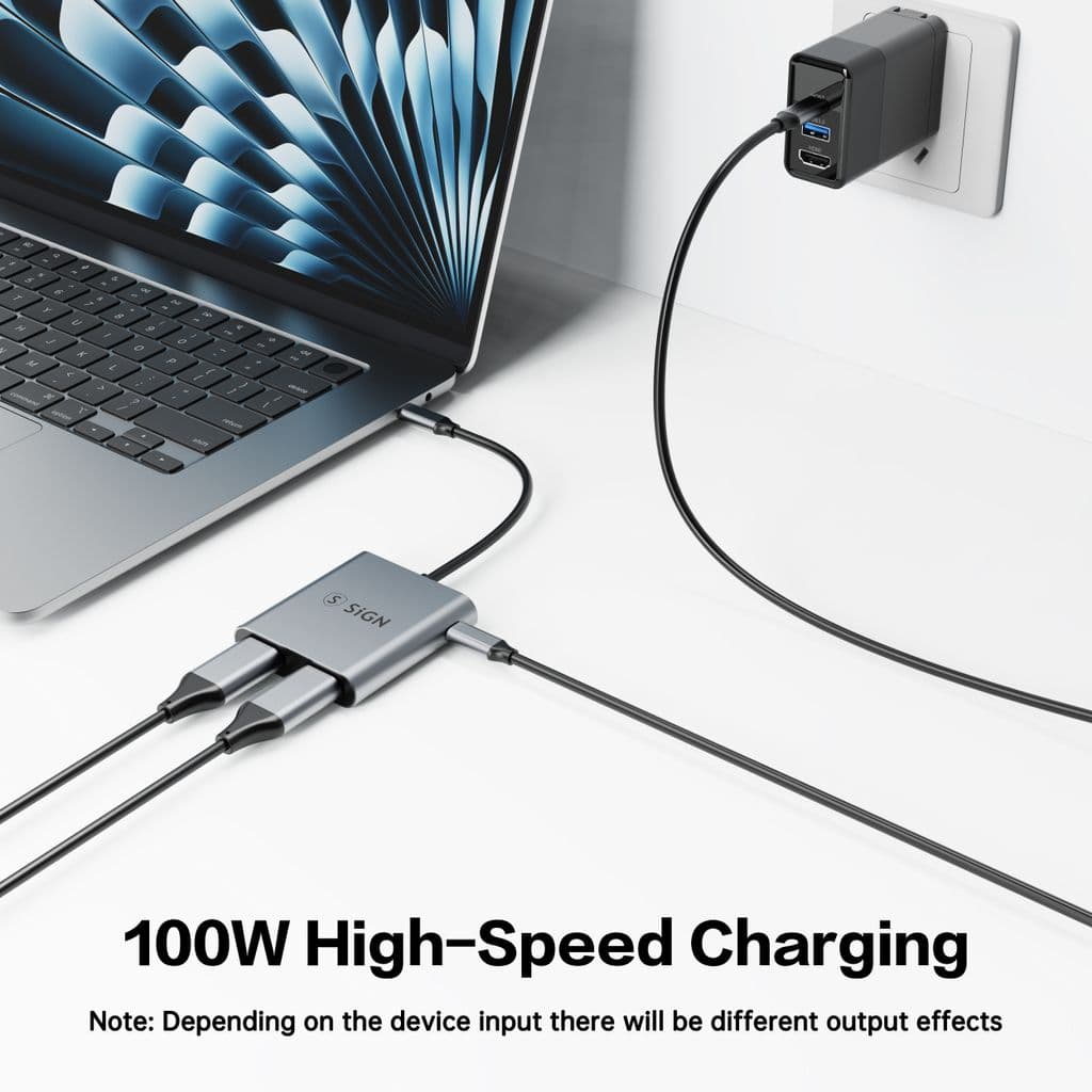 SiGN 2-i-1-adapter, USB-C till 2× HDMI 2.0 + USB-C, 4K 100W PD - Bild 4
