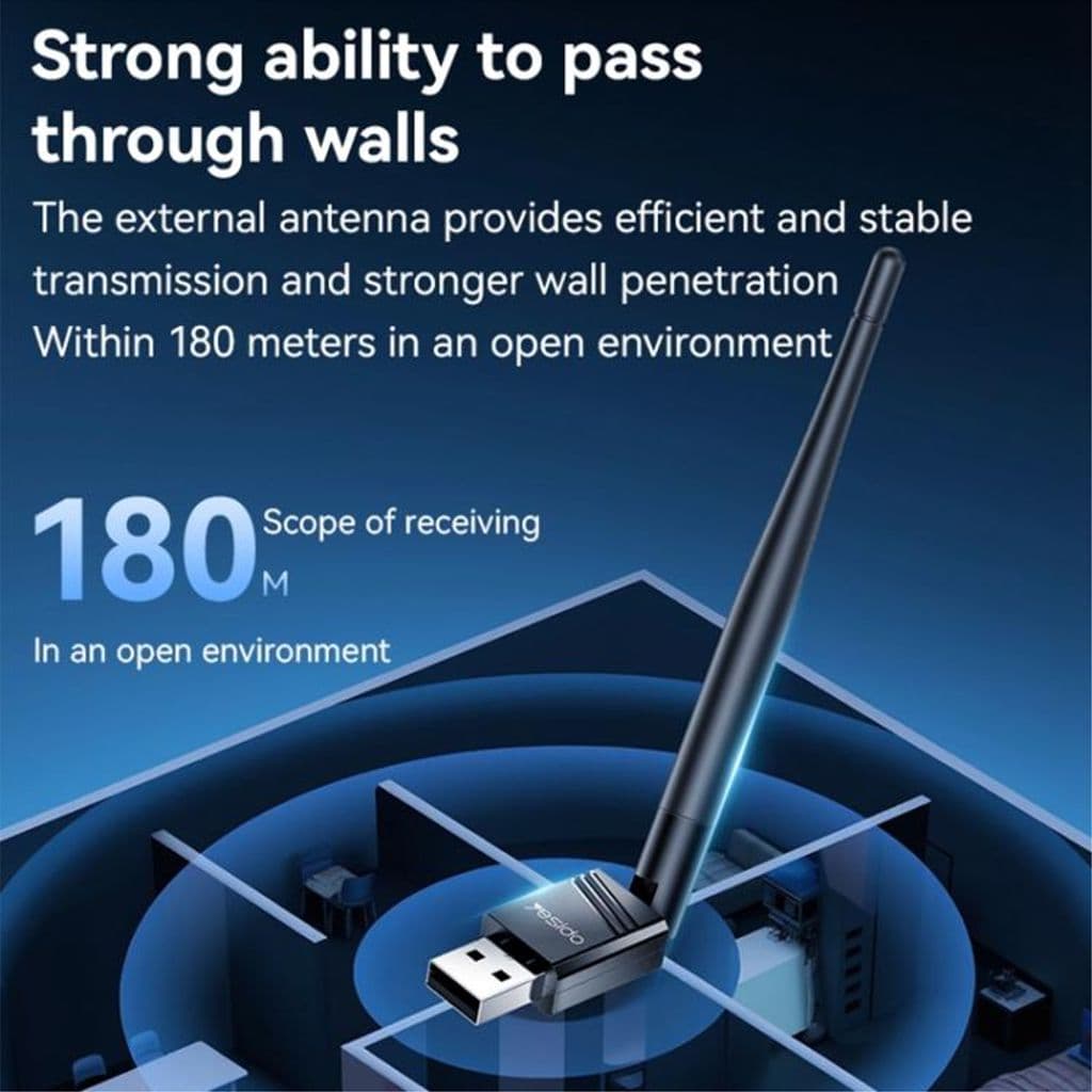 Yesido WiFi4 Trådlös USB-A-adapter med extern antenn 150 Mbps - Bild 4