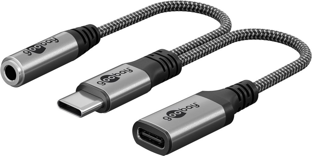 Goobay USB-C till 3,5 mm AUX och USB-C adapter, 60W, 15 cm