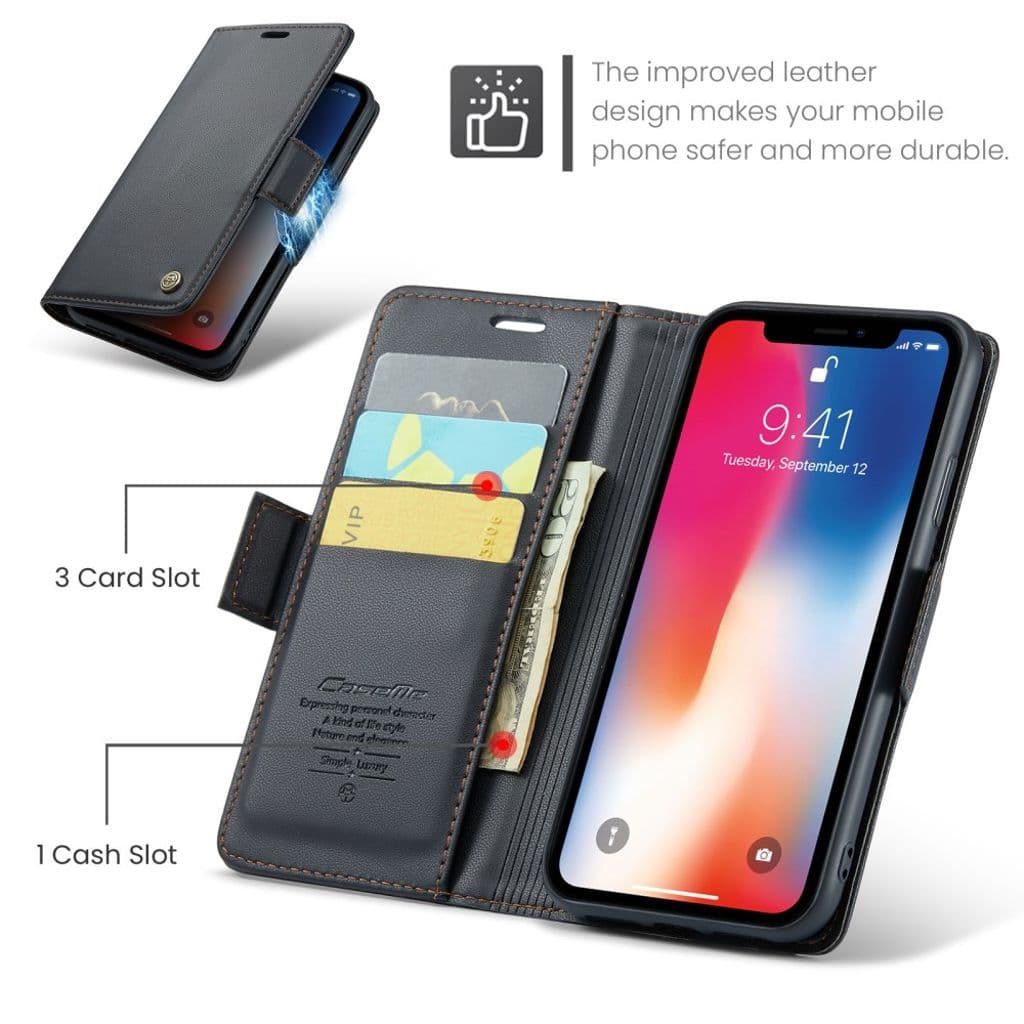 CASEME iPhone XS Max Plånboksfodral RFID-blockerande 3 Kortfack – Svart - Bild 12