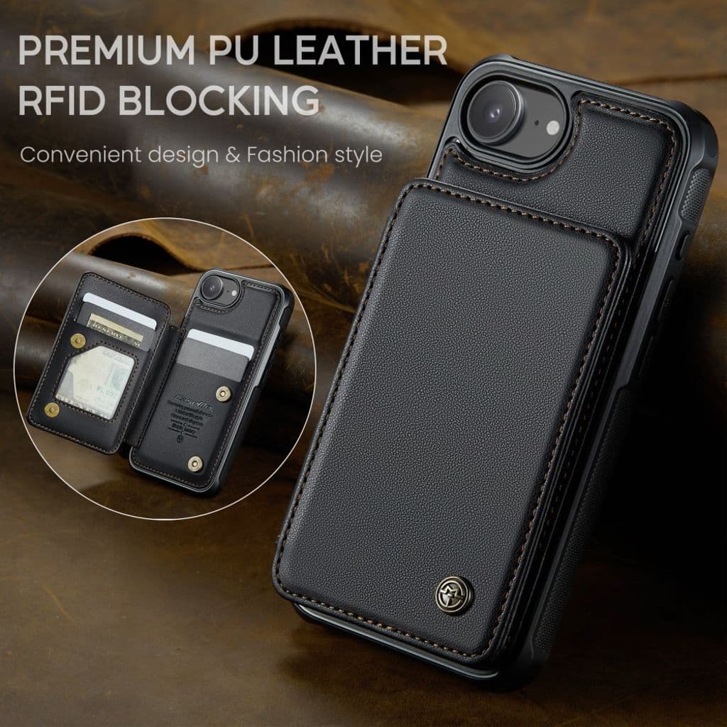 CASEME iPhone 16e Plånboksskal C22 med RFID-blockerande Kortfack – Svart - Bild 4