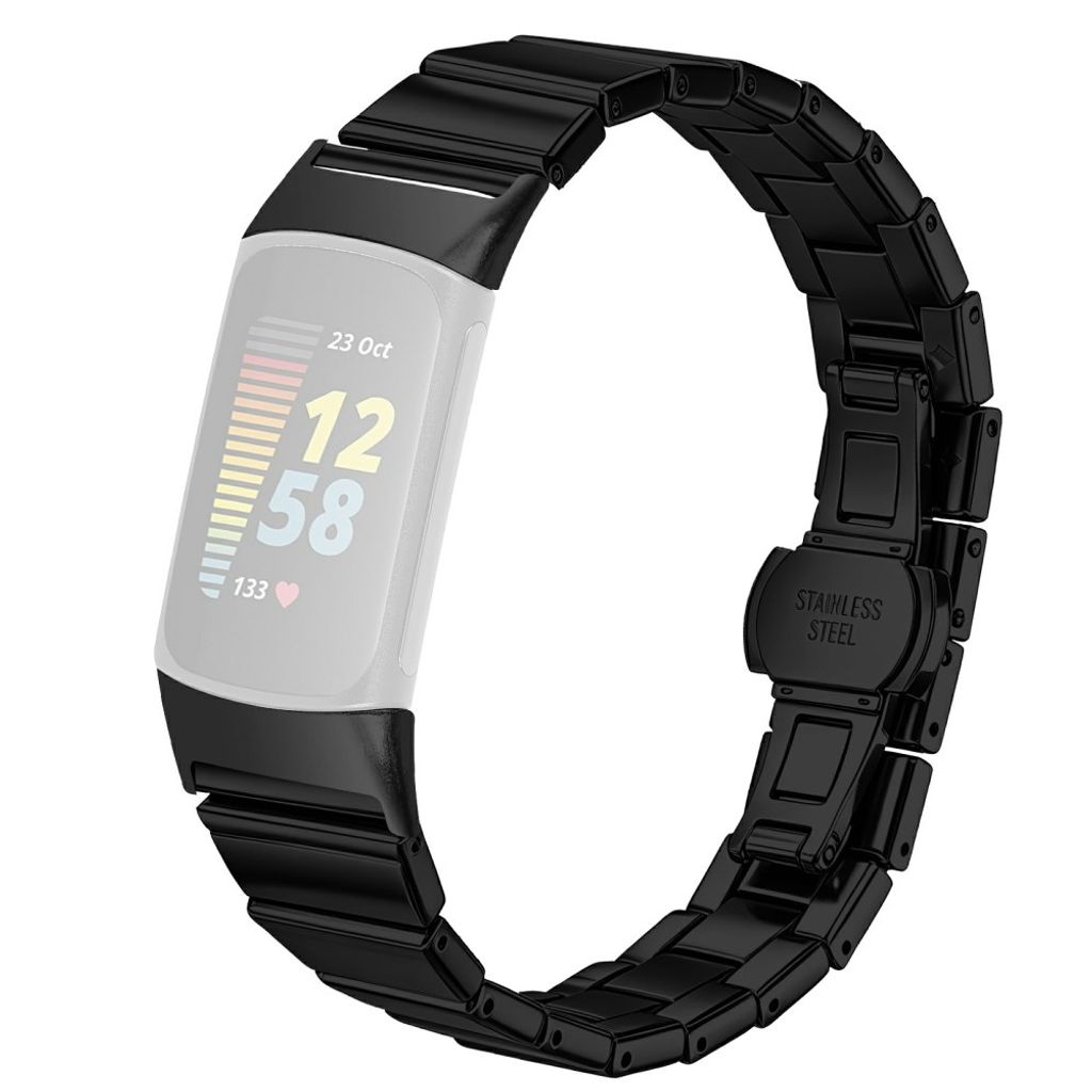 Fitbit Charge 6/Charge 5 Armband i rostfritt stål - Svart