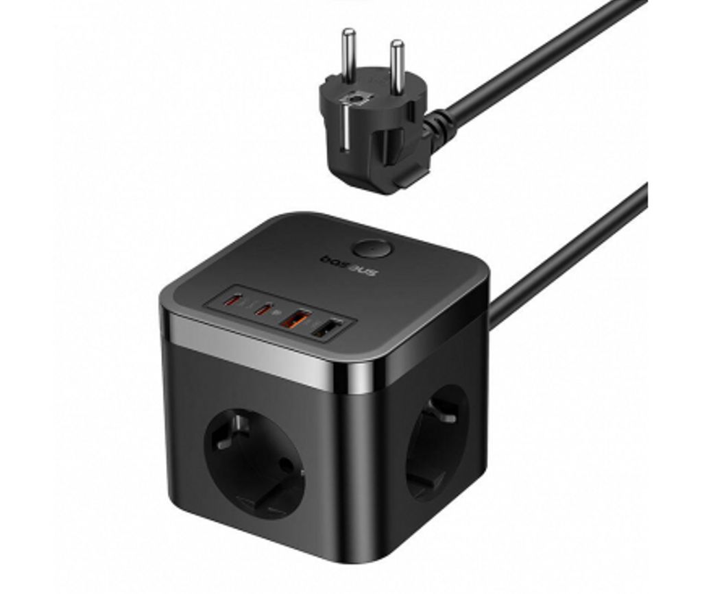 Baseus PowerCombo Cube väggladdar 4000W - 2x USB-A, 2x USB-C, 3x EU uttag