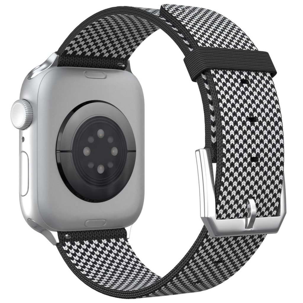 Apple Watch 42/41/40/38mm Justerbart Nylonarmband - Svart/Vit