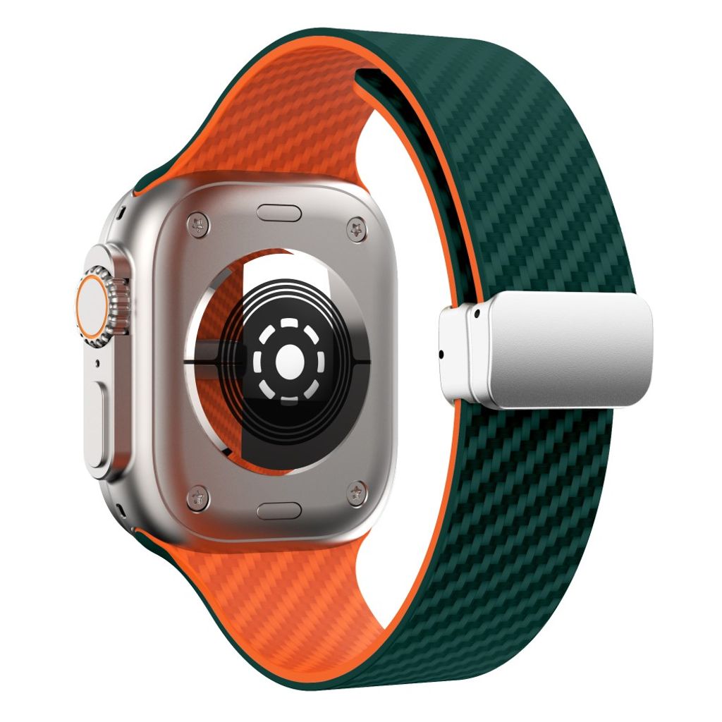 Apple Watch 49/46/44/42mm Silikonarmband med kolfibermönster - Turkos/Orange