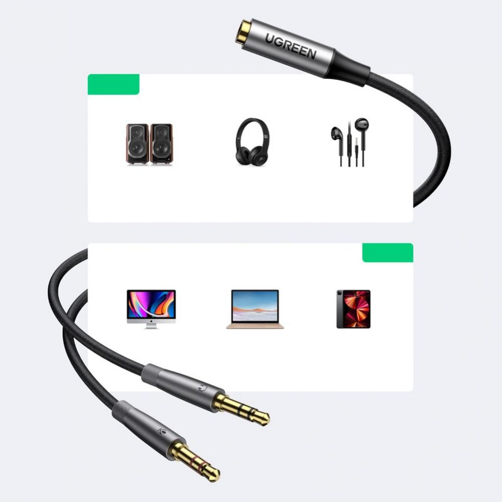 UGREEN 3,5 mm AUX Splitter ljuddelarkabel 1x hona till 2x hane - Bild 2