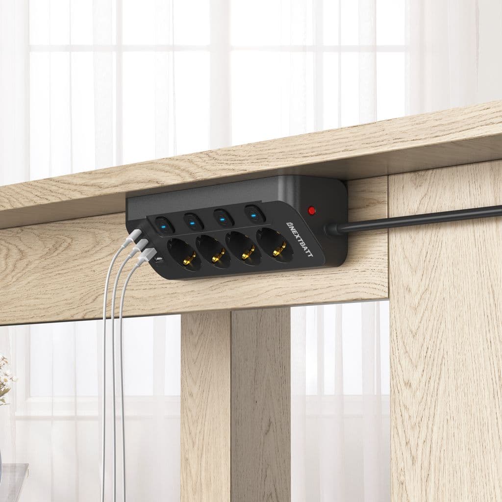 NEXTBATT Snabbladdning Grenuttag 4-vägs/USB-A/USB-C – svart - Bild 3