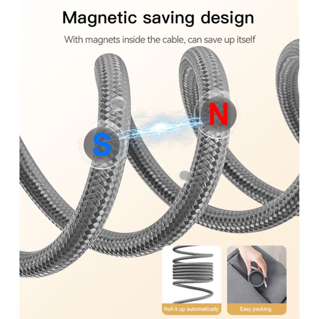Yesido USB-C till USB-C snabbladdningskabel med magnetisk PD 60W, 1m - Grå - Bild 3