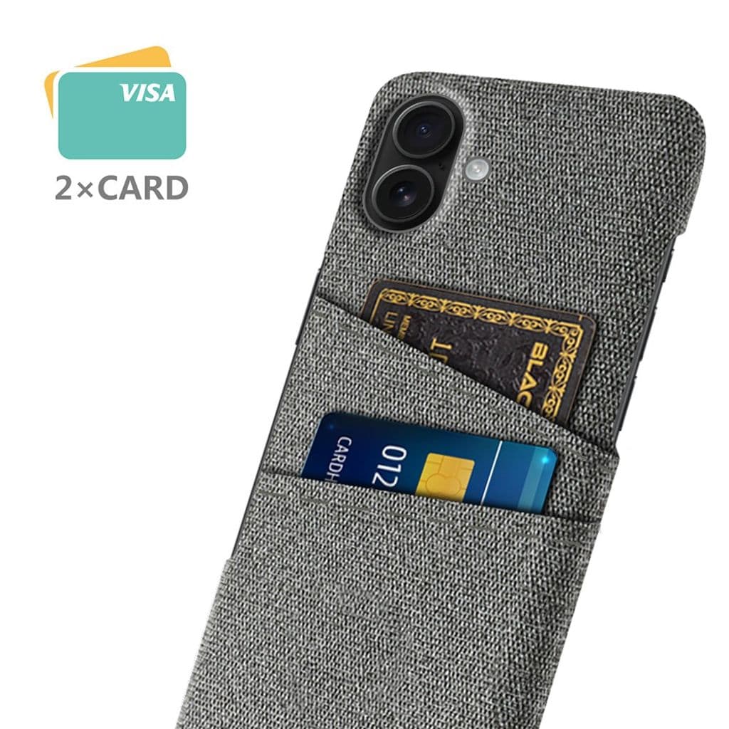 iPhone 17 Mobilskal med två kortfack i textil – Grå - Bild 2