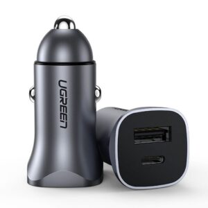 Ugreen billaddare, USB-C & USB-A, 30W, PD - Grå