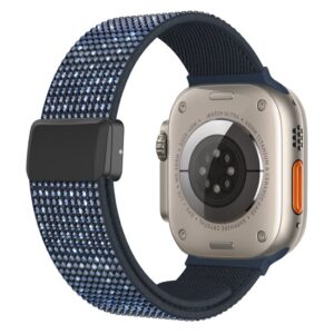 Apple Watch 42/41/40/38mm Nylon Armband med Strass - Mörkblå