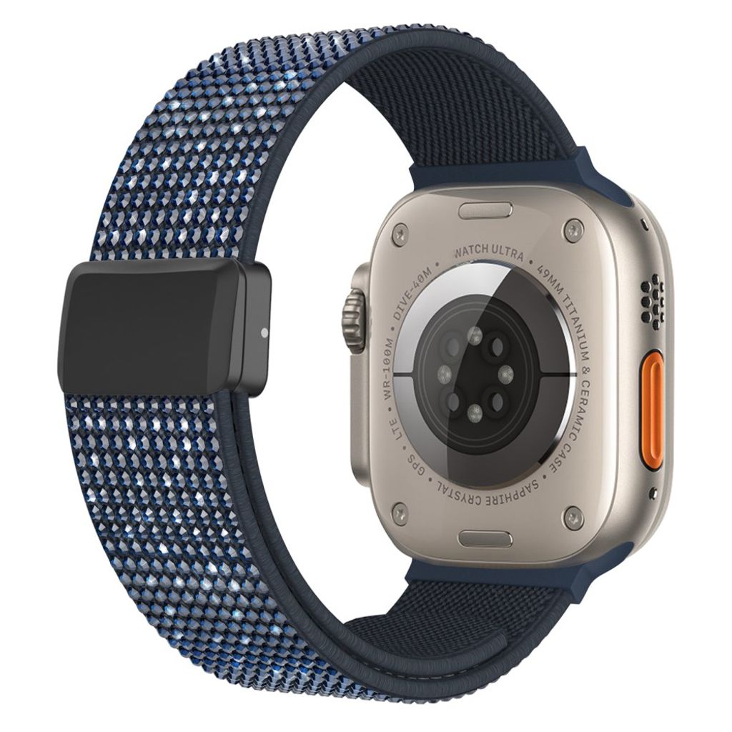 Apple Watch 42/41/40/38mm Nylon Armband med Strass - Mörkblå