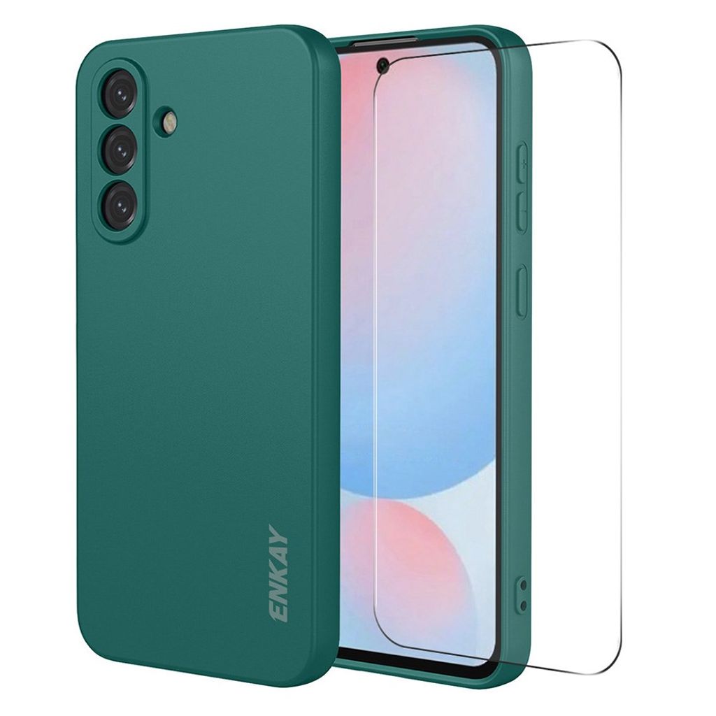 ENKAY HAT PRINCE Samsung Galaxy A57 5G Silikonskål med skärmskydd - Mörkgrön