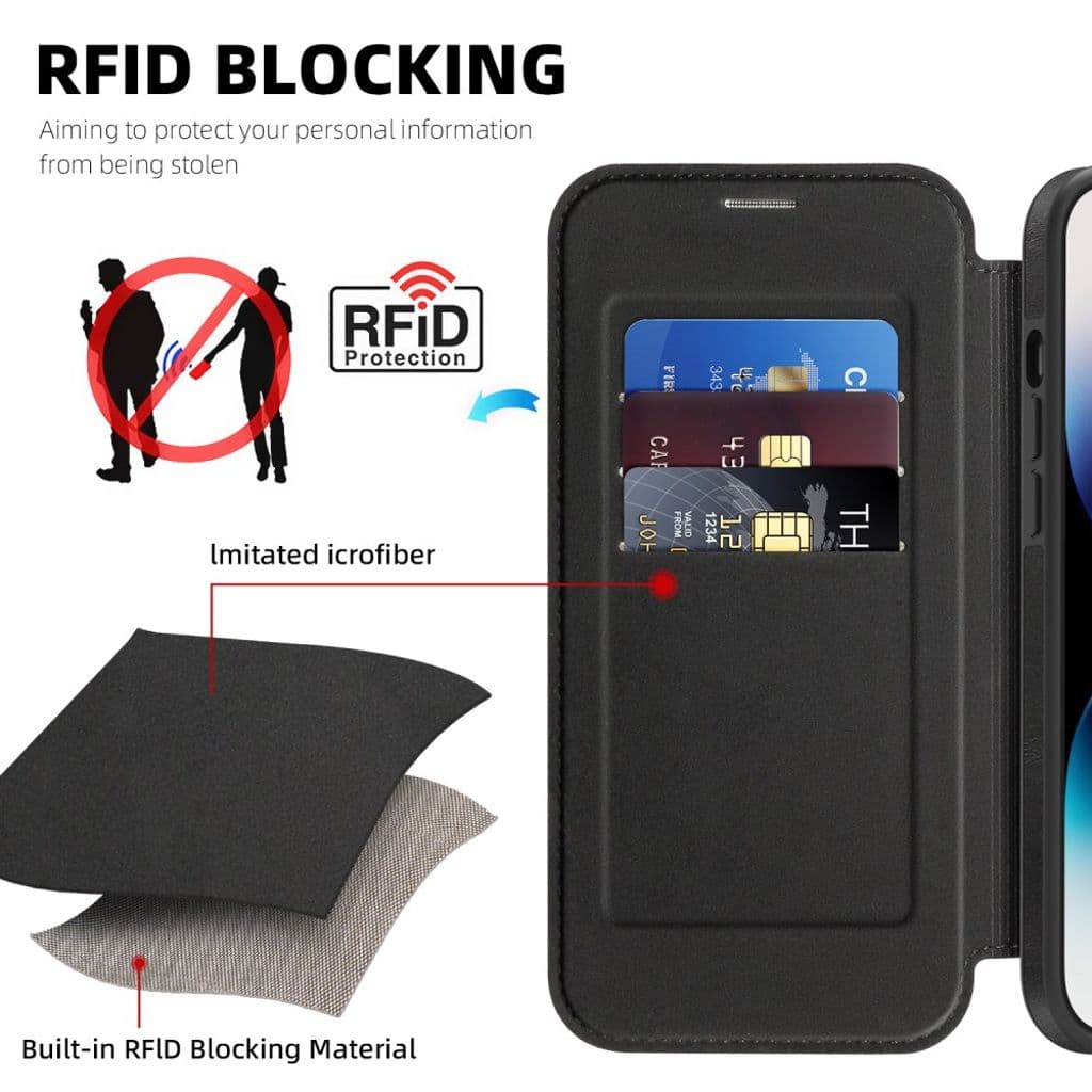 iPhone 14 Pro Max MagSafe RFID-blockerande Plånboksfodral - Svart - Bild 4