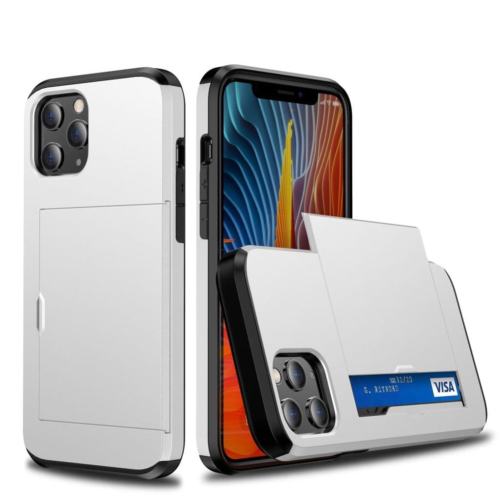 iPhone 12 Pro Max Skal med glidkortshållare - Vit