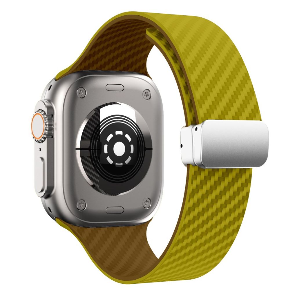 Apple Watch 49/46/44/42mm Silikonarmband med kolfibermönster - Gul/Brun