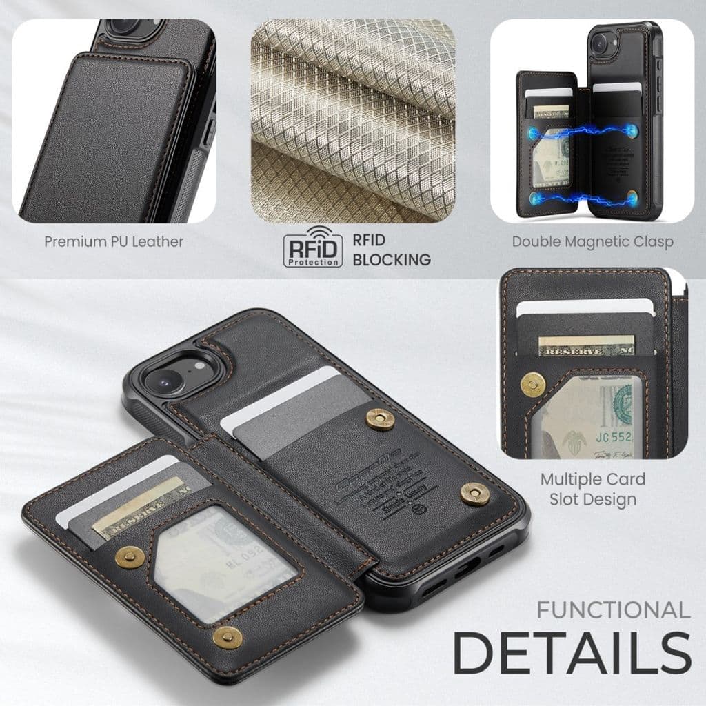 CASEME iPhone 16e Plånboksskal C22 med RFID-blockerande Kortfack – Svart - Bild 3