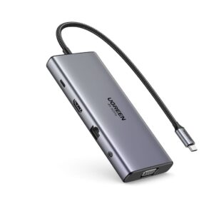 Ugreen 11-i-1 USB-C Hub grå - HDMI, VGA, Ethernet, SD/TF, 3,5 mm