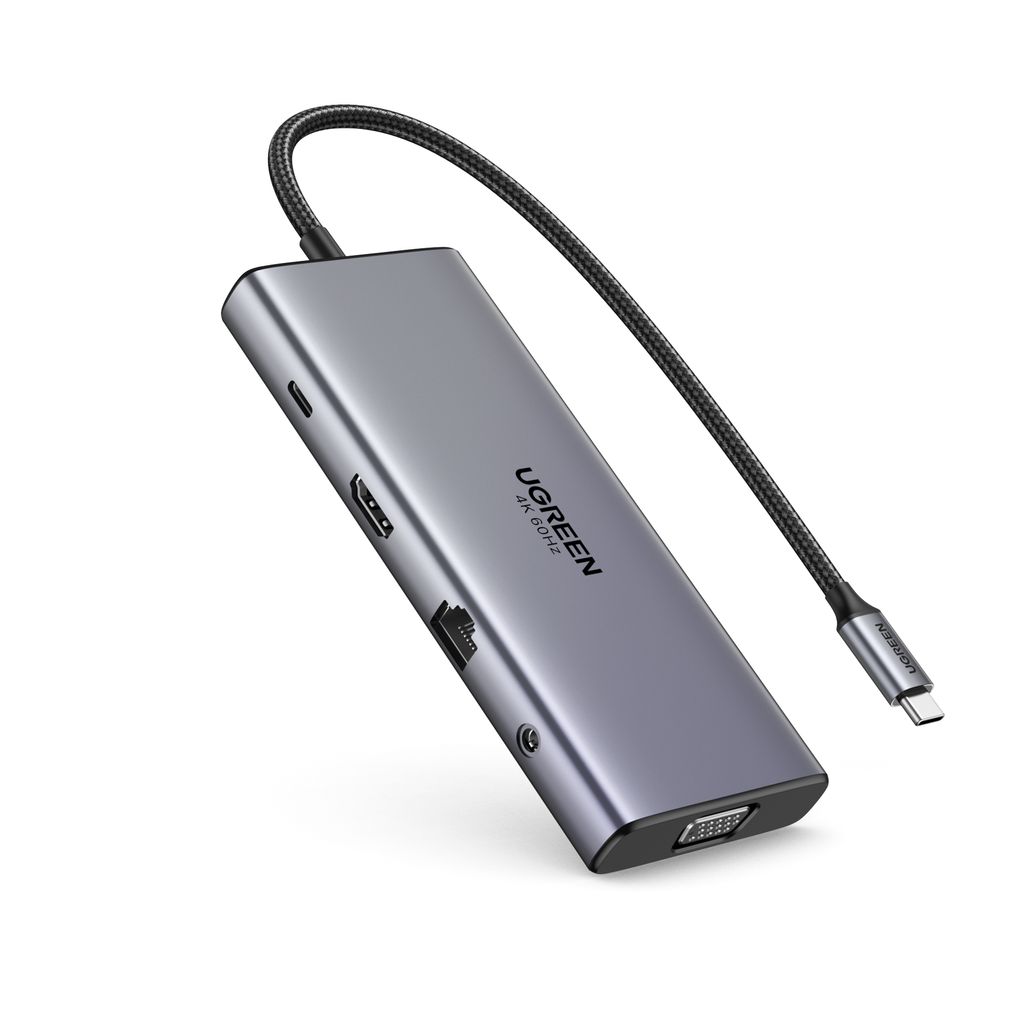 Ugreen 11-i-1 USB-C Hub grå - HDMI, VGA, Ethernet, SD/TF, 3,5 mm
