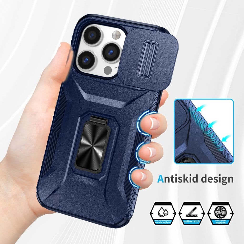 iPhone 14 Pro Skal Skjutbart Kameraskydd Ringstativ – Blå - Bild 5