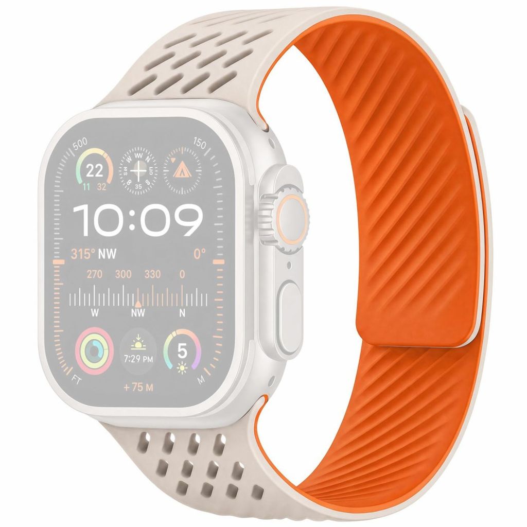 Apple Watch 49/46/44/42mm Silikonarmband - Vit/Orange