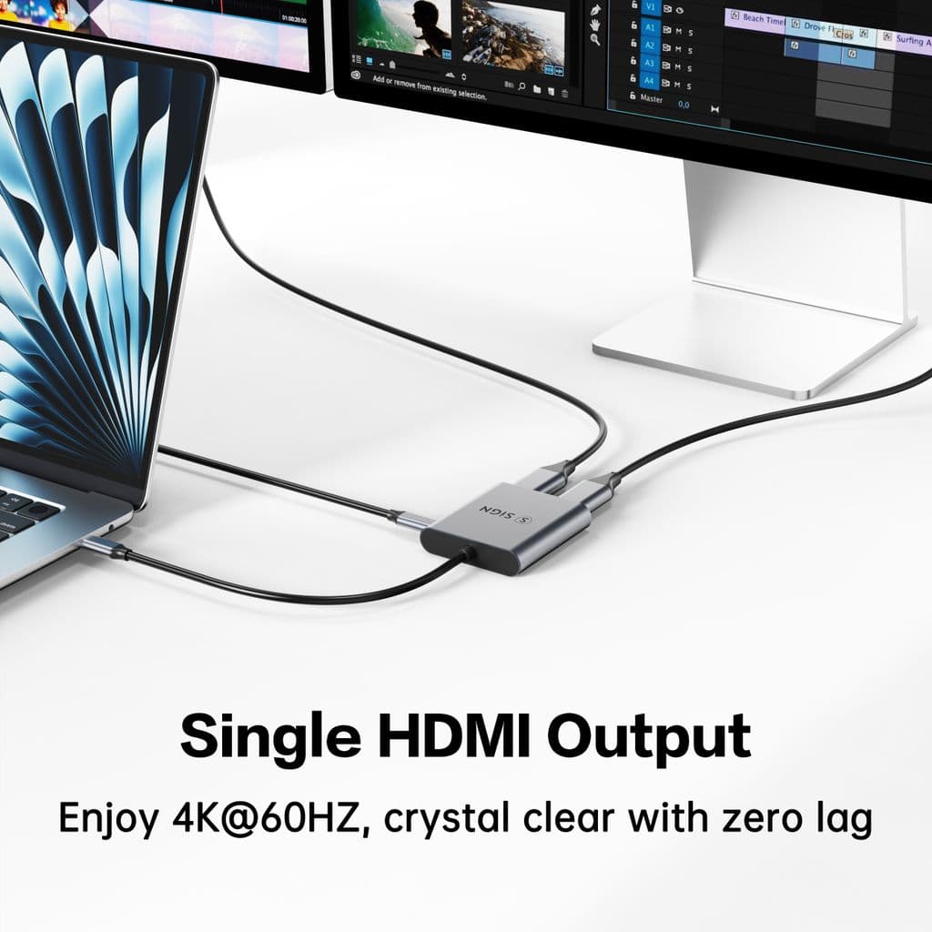 SiGN 2-i-1-adapter, USB-C till 2× HDMI 2.0 + USB-C, 4K 100W PD - Bild 2