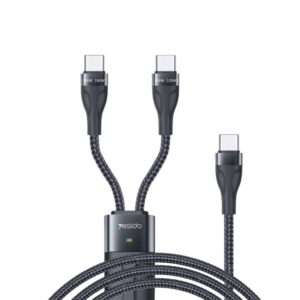 Yesido USB-C till 2x USB-C snabbladdningskabel 100W, 1,4m - Svart