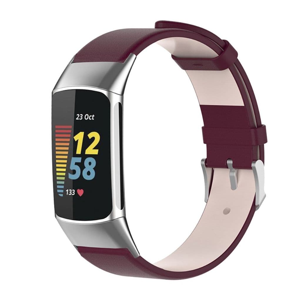 Fitbit Charge 6/5 Klockarmband i läder - Röd - Bild 4