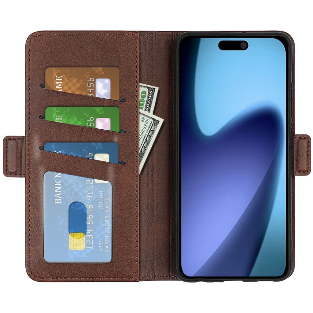 iPhone 17 plånboksfodral kalvstruktur - brun - Bild 4
