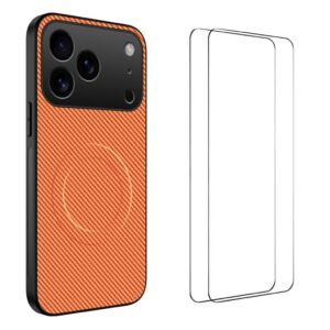 iPhone 18 Pro MagSafe Skal med kolfibermönster och 2 skärmskydd - Orange