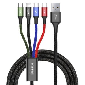 Baseus 4-i-1 Kabel Lightning/USB-C/Micro-USB Nylon 3.5A 1.2m - Svart