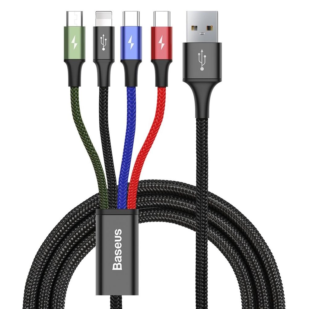 Baseus 4-i-1 Kabel Lightning/USB-C/Micro-USB Nylon 3.5A 1.2m - Svart