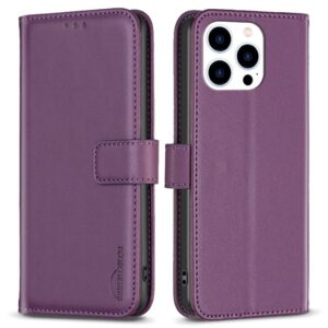 BINFEN COLOR iPhone 14 Pro Plånboksfodral Stativ PU-läder – Mörklila