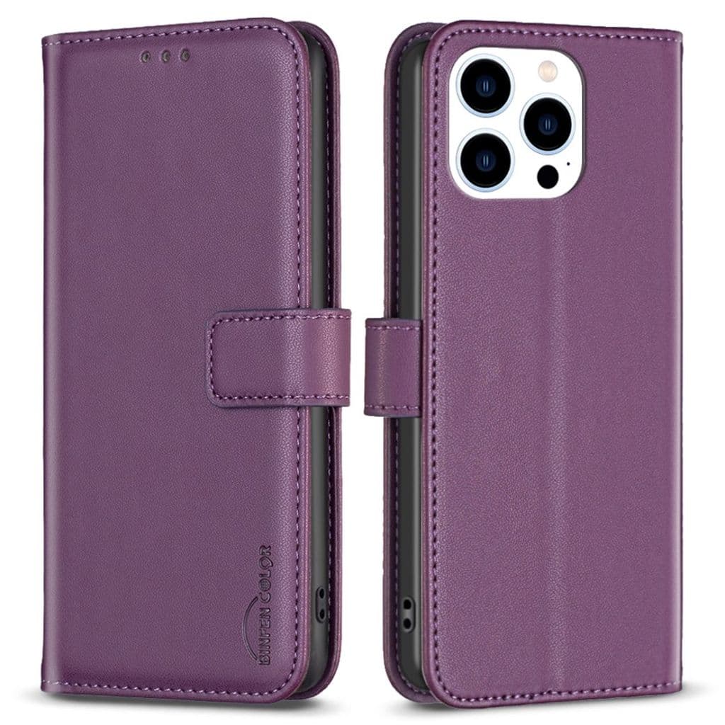 BINFEN COLOR iPhone 14 Pro Plånboksfodral Stativ PU-läder – Mörklila