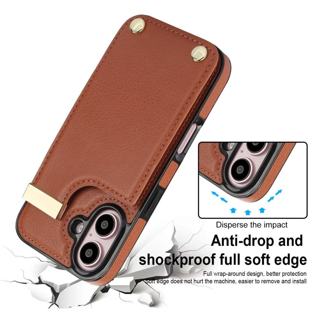 iPhone 16 Skal med plånbbok i PU-läder - Brun - Bild 7