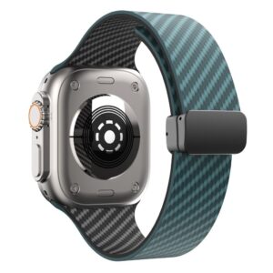 Apple Watch 49/46/44/42mm Silikonarmband med kolfibermönster - Turkos/Svart