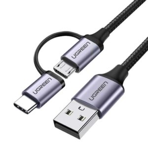 Ugreen 2-i-1 USB Micro/USB-C Kabel 2,4A 1m - Svart