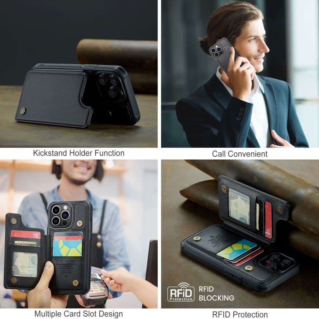 CASEME C22 Plånboksskal med RFID-funktion för iPhone 16 Pro Max – Svart - Bild 11