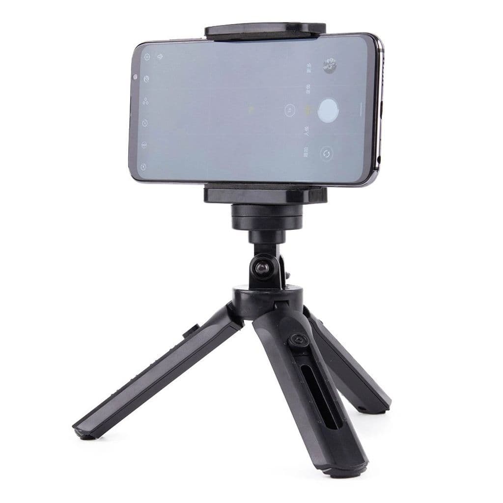 Mini Tripod / selfie stick med telefonhållare, 21cm - Svart