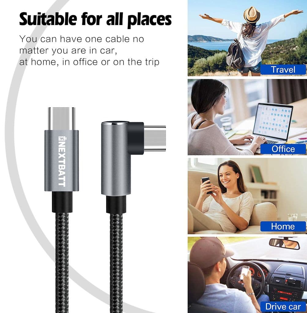 NEXTBATT USB-C till USB-C vinklad kabel 60W, 2m - Svart - Bild 6