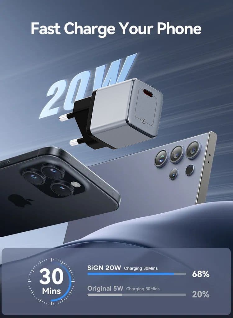 NEXTBATT 20W Snabbladdare | USB-C | Svart/Grå - Bild 4