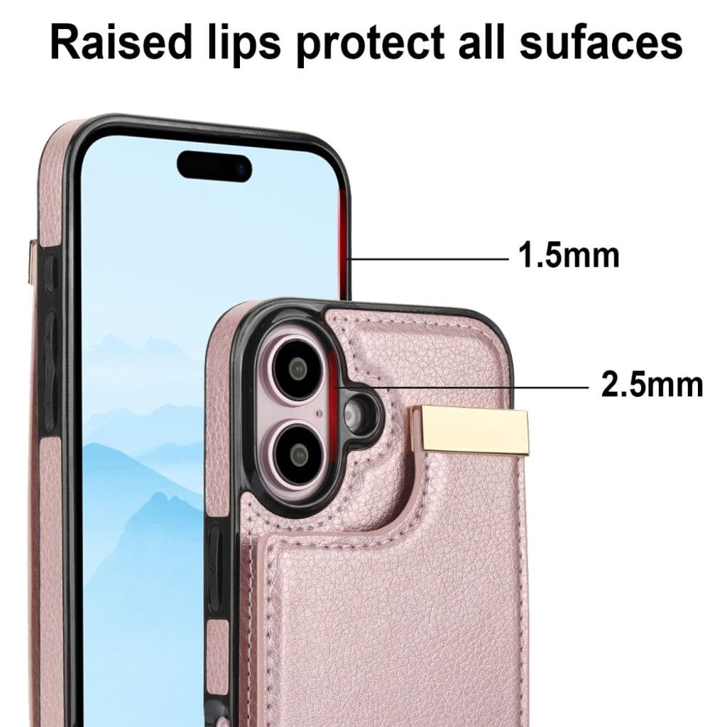 iPhone 16 Skal med plånbbok i PU-läder - Rosa - Bild 6